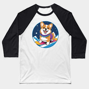 Corgi on Snowboard Baseball T-Shirt